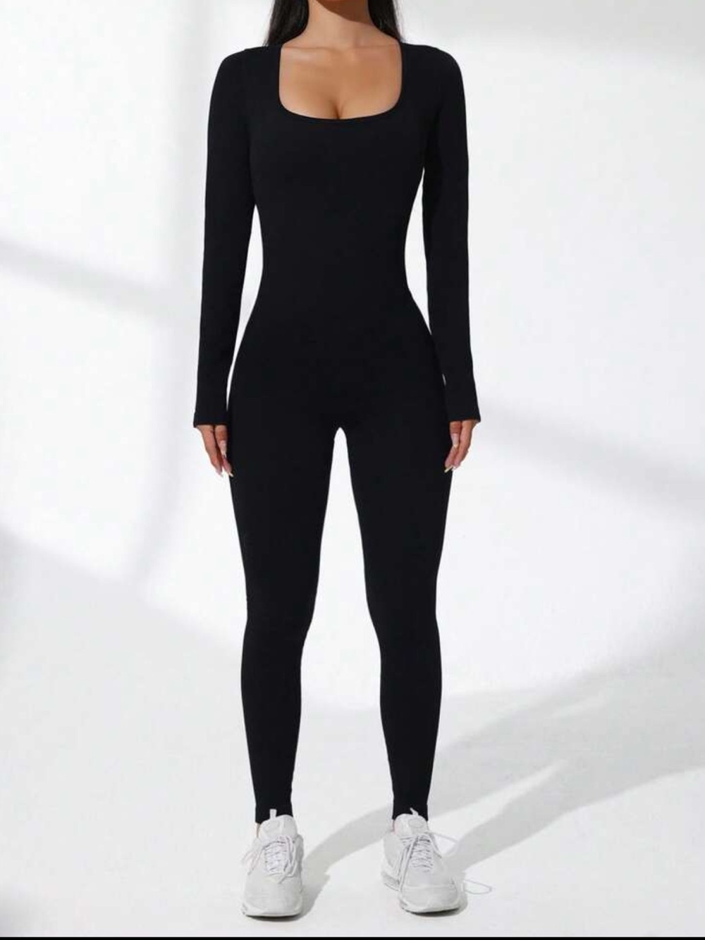 Black Long-Sleeve Scoop Neck Jumpsuit